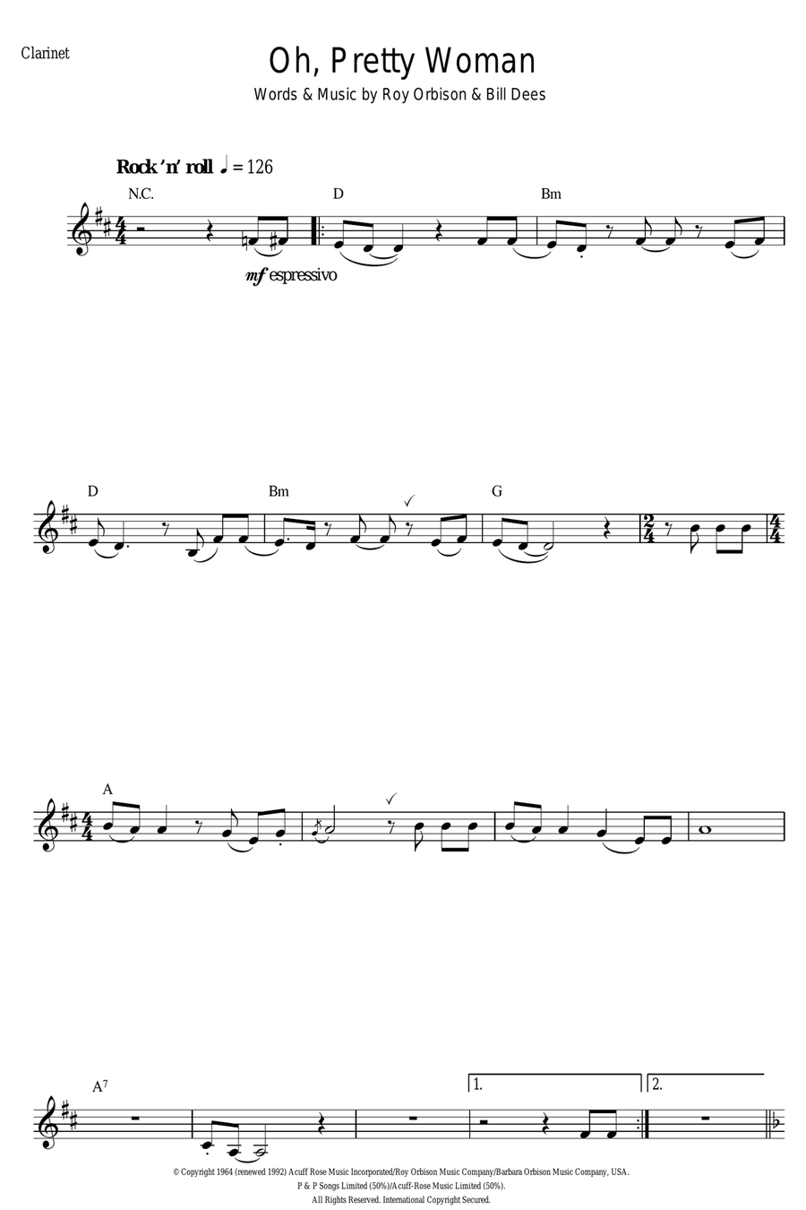 Oh, Pretty Woman Clarinet Solo scores gallery preview page 1