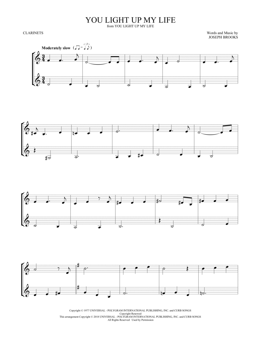 You Light Up My Life You Light Up My Life Clarinet Duet scores gallery preview page 1