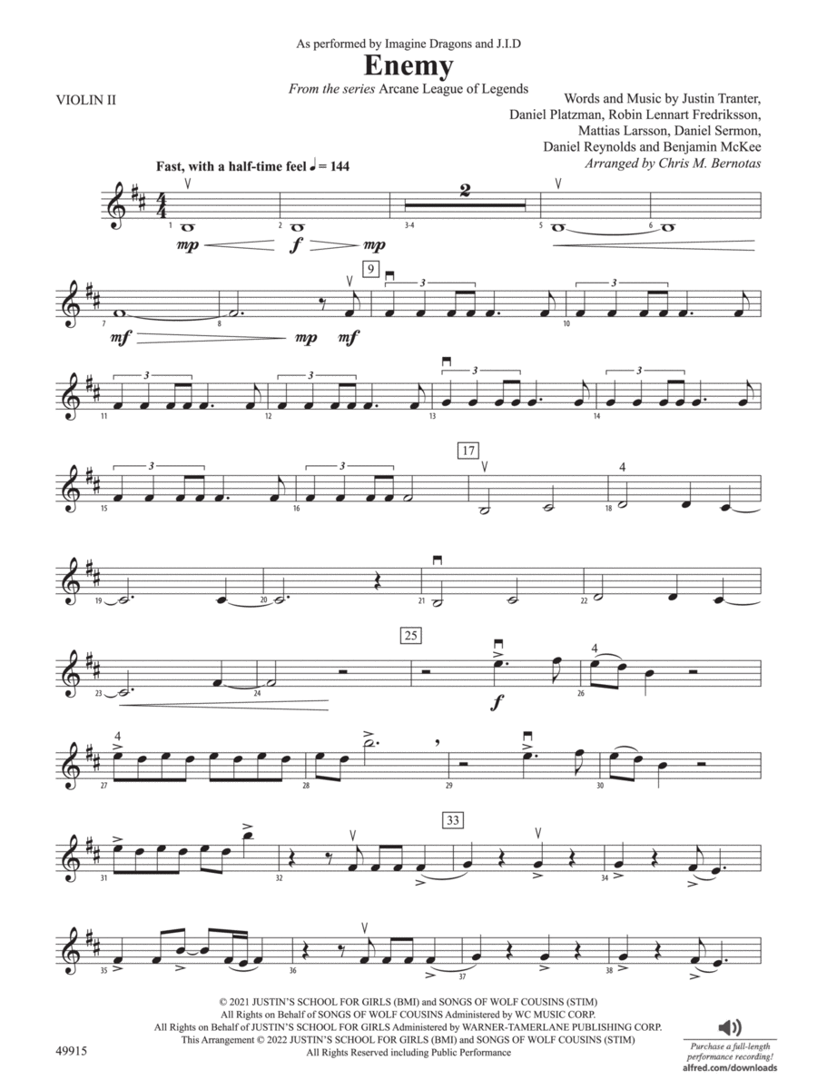 Enemy: 2nd Violin String Orchestra scores gallery preview page 1