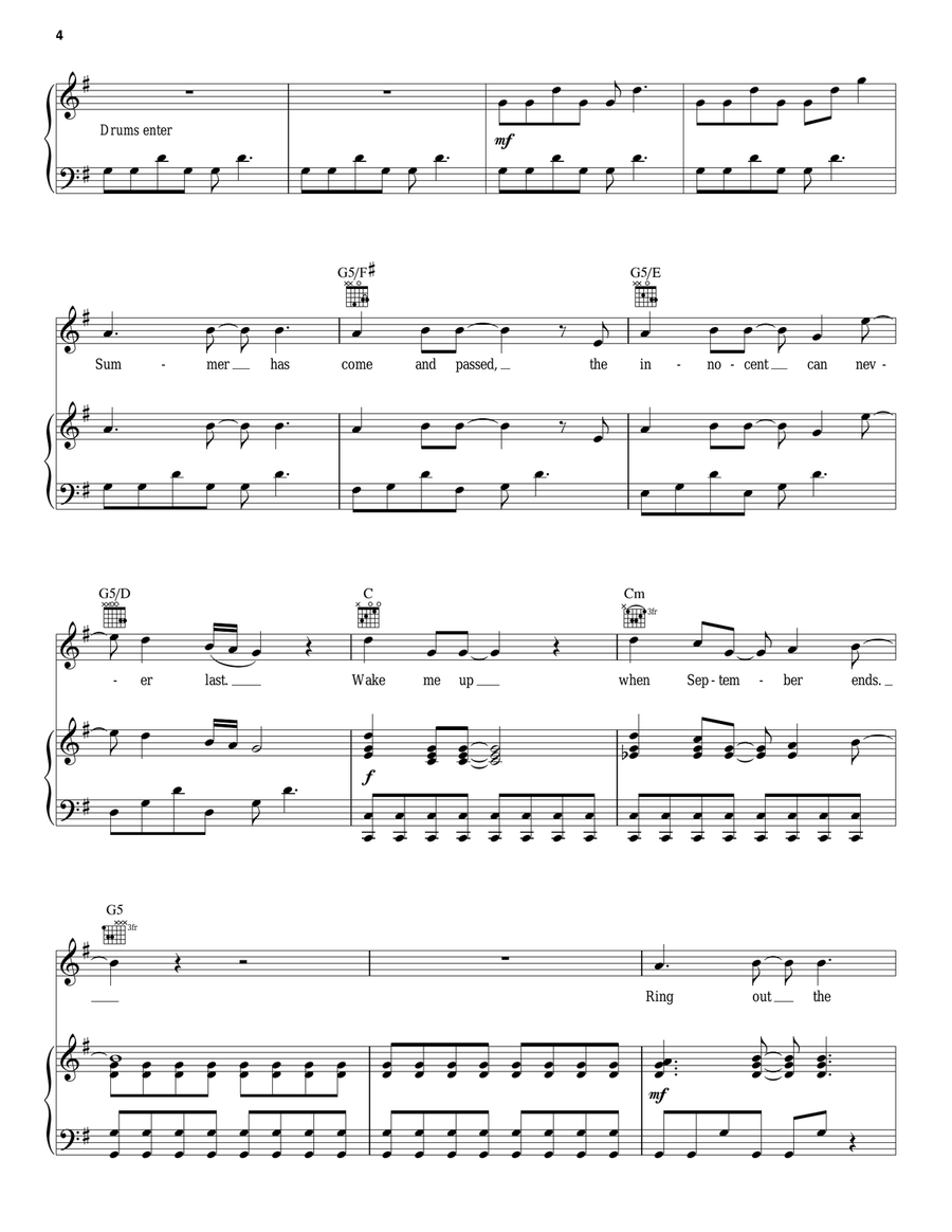 Wake Me Up When September Ends Piano, Vocal, Guitar scores gallery preview page 4