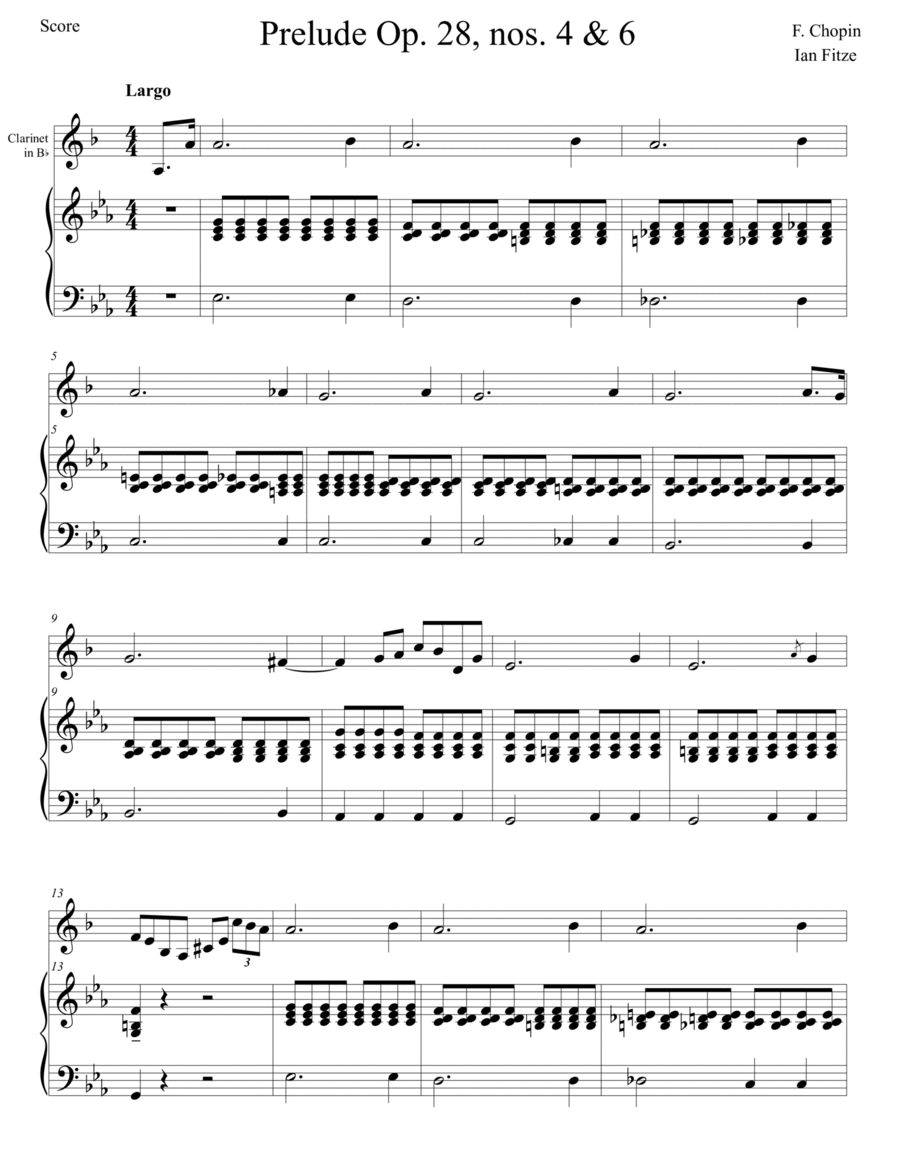 Preludes nos. 4&6 from Opus 28 B-Flat Clarinet scores gallery preview page 1
