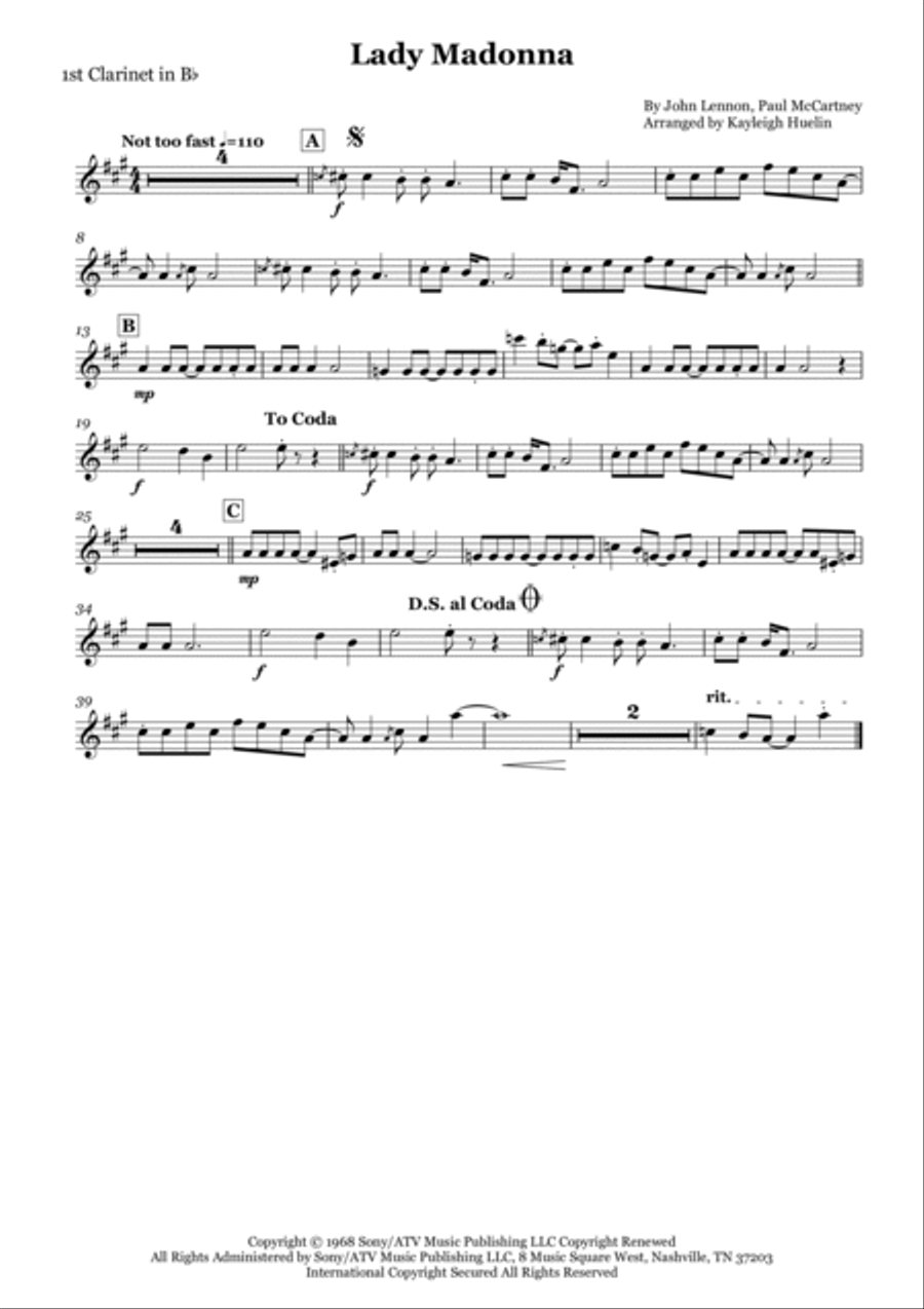 Lady Madonna Clarinet Quartet scores gallery preview page 4
