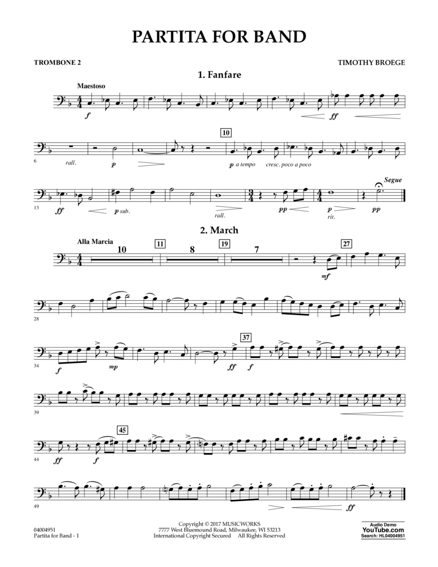 Partita for Band - Trombone 2 Trombone scores gallery preview page 1