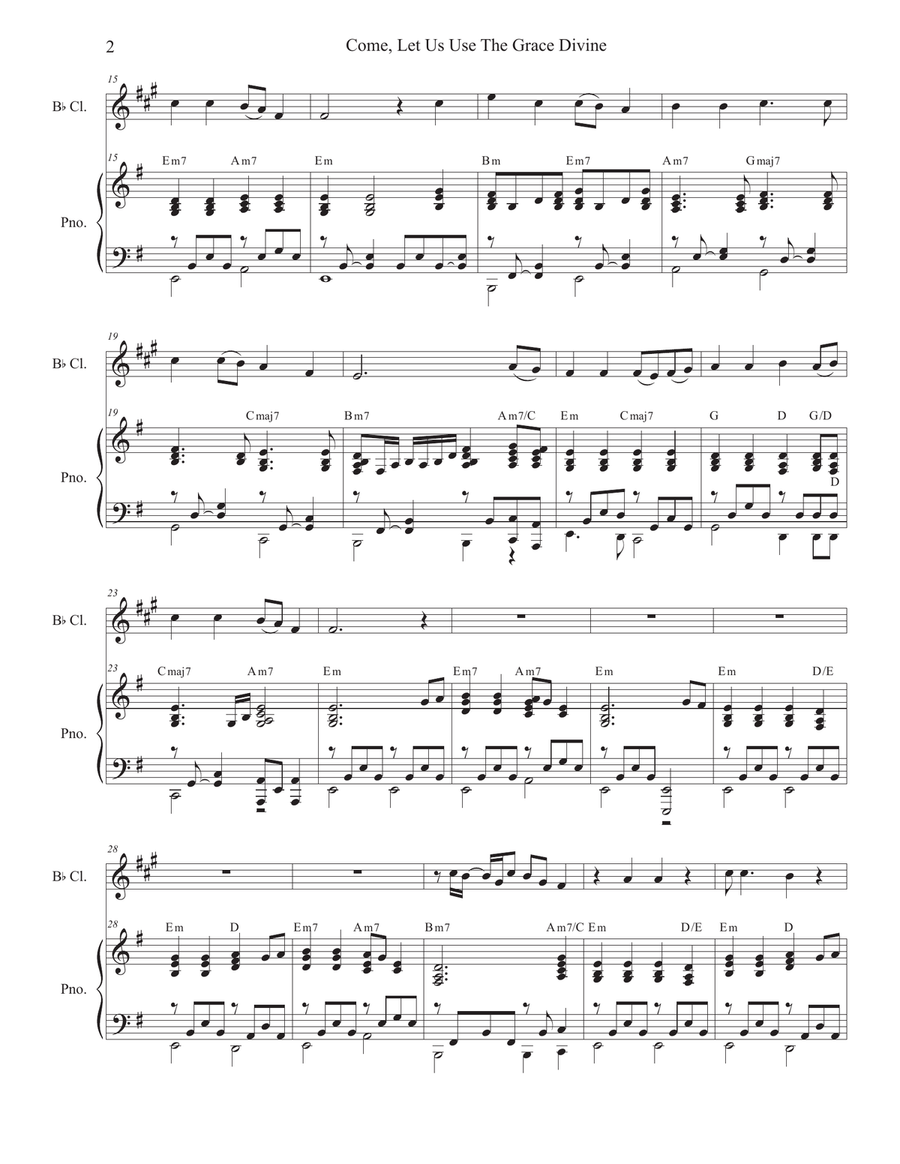 Come, Let Us Use The Grace Divine (Bb-Clarinet solo and Piano) Clarinet Solo scores gallery preview page 3