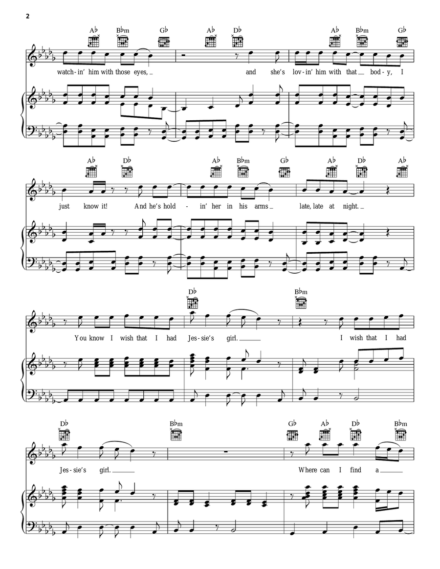 Jessie's Girl Jessie's Girl Piano, Vocal, Guitar scores gallery preview page 2