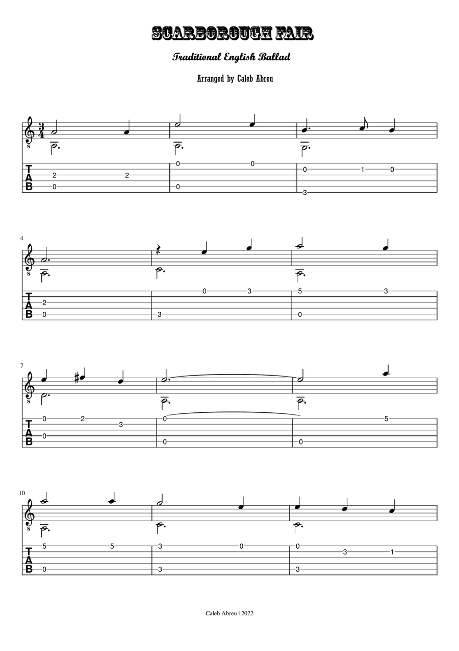 Scarborough Fair For Guitar Solo | Traditional English Ballad Acoustic Guitar scores gallery preview page 1