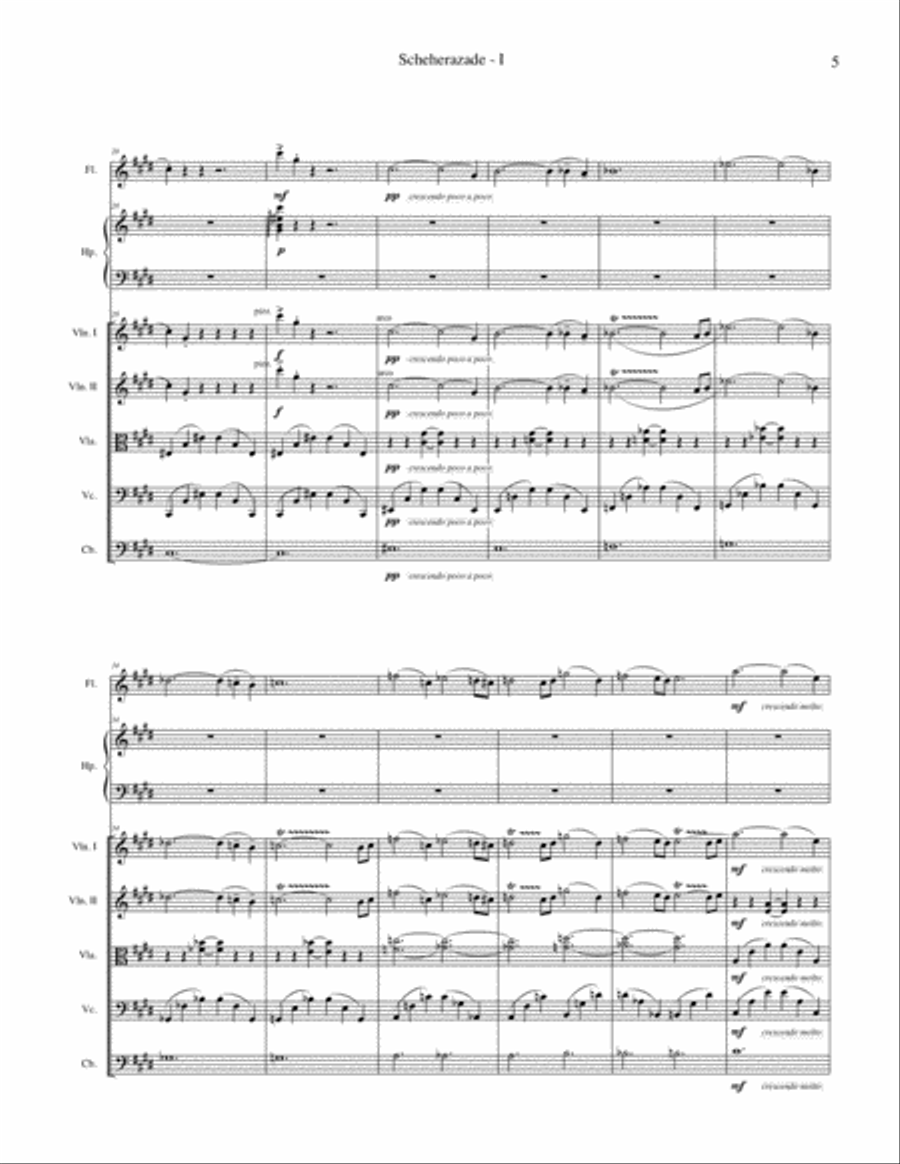 Scheherazade arranged for flute, harp and string quintet, full score Large Ensemble scores gallery preview page 5