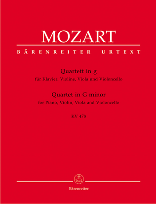 Book cover for Quartet for Piano, Violin, Viola and Violoncello in G minor K. 478