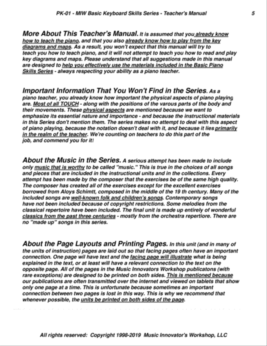 PK-01 - MIW Basic Keyboard Skills Series - Teacher's Manual Piano, Vocal, Guitar scores gallery preview page 5