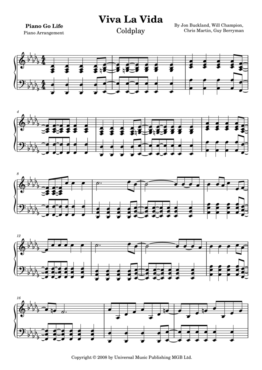 Viva La Vida Piano Solo scores gallery preview page 1