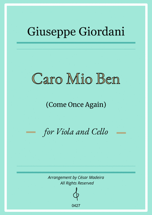 Caro Mio Ben (Come Once Again) - Viola and Cello (Full Score and Parts)