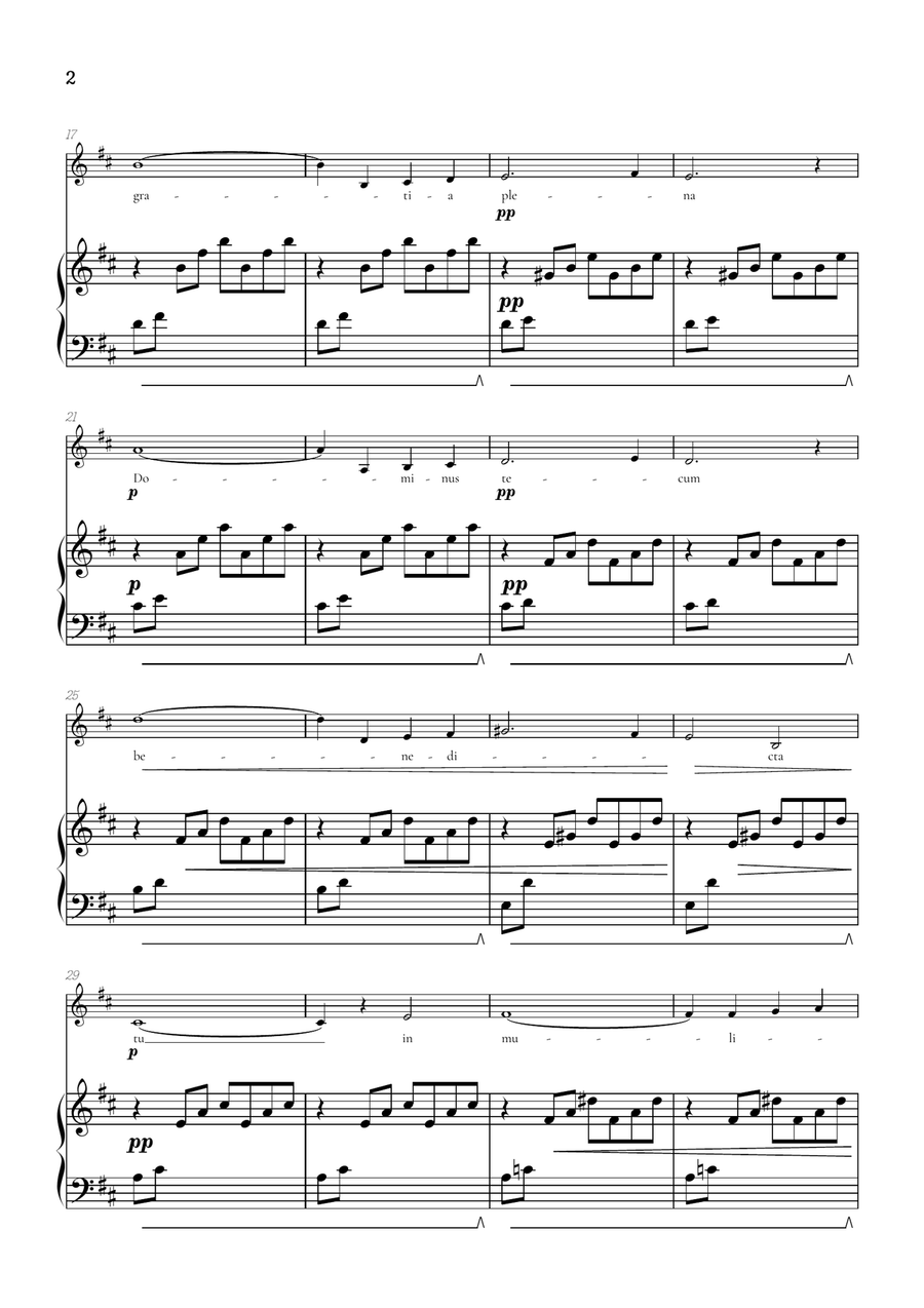 Bach / Gounod Ave Maria in D major • soprano sheet music with piano accompaniment Soprano Voice scores gallery preview page 2