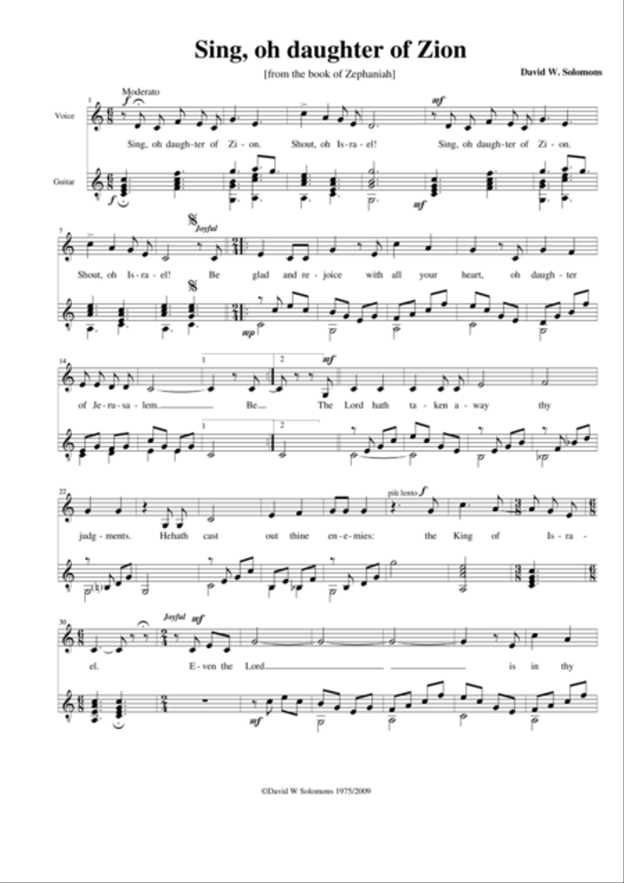 Sing o daughter of Zion for alto and guitar Vocal Duet scores gallery preview page 1