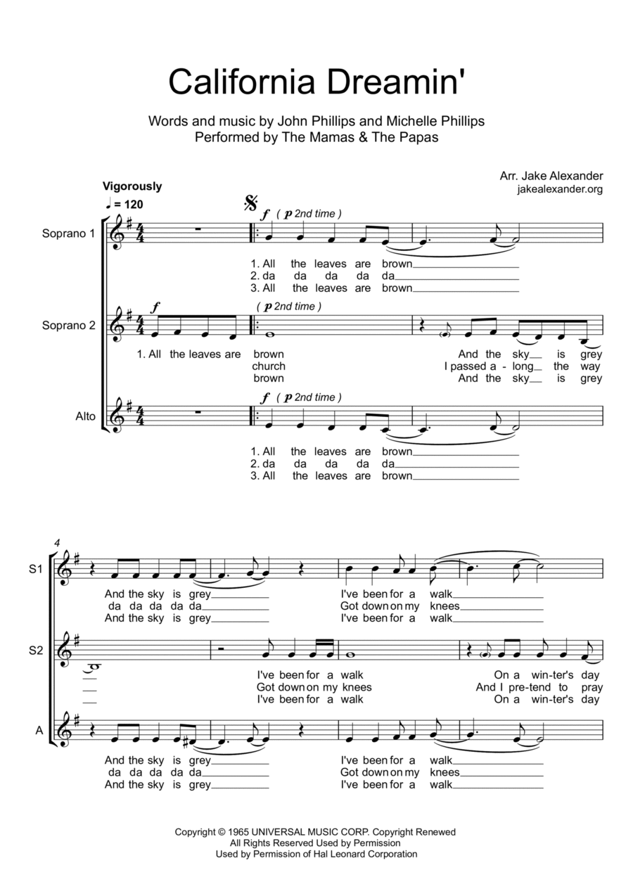 California Dreamin' SSA scores gallery preview page 1