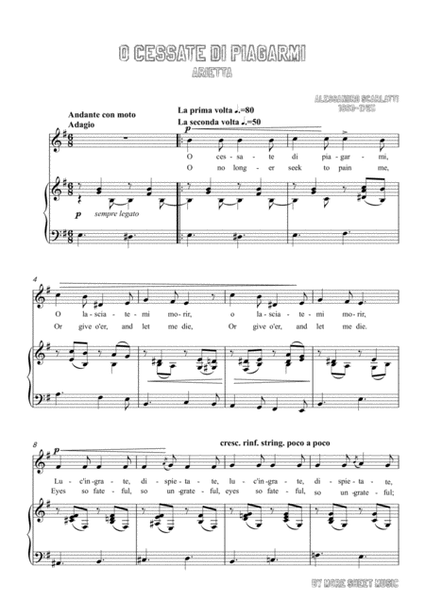 Scarlatti-O cessate di piagarmi in e minor,for Voice and Piano image number null