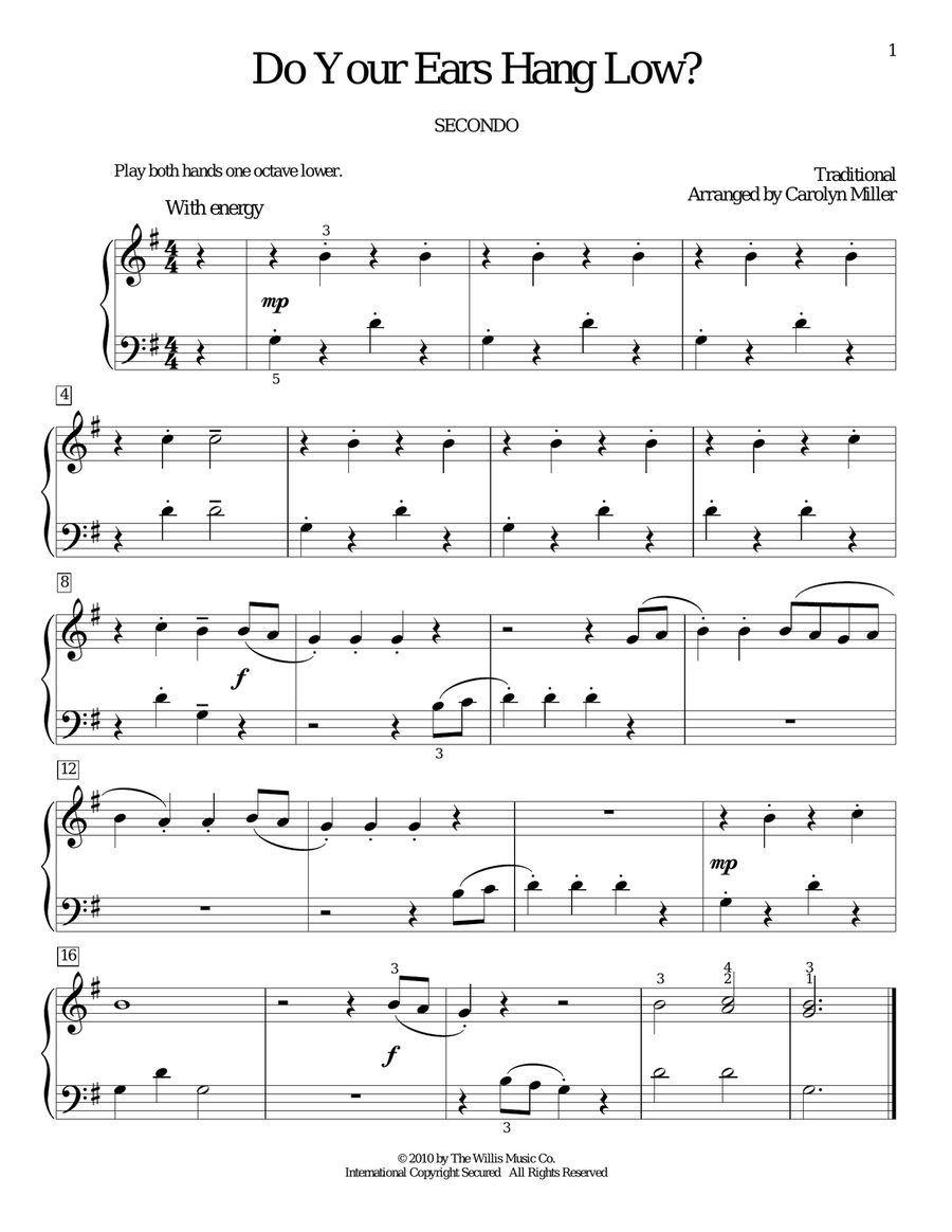 Do Your Ears Hang Low? Piano Duet scores gallery preview page 1