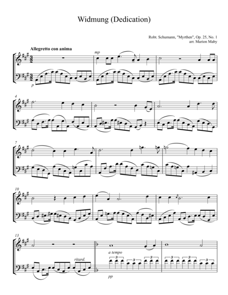Widmung (Dedication) arr. for violin and cello duet