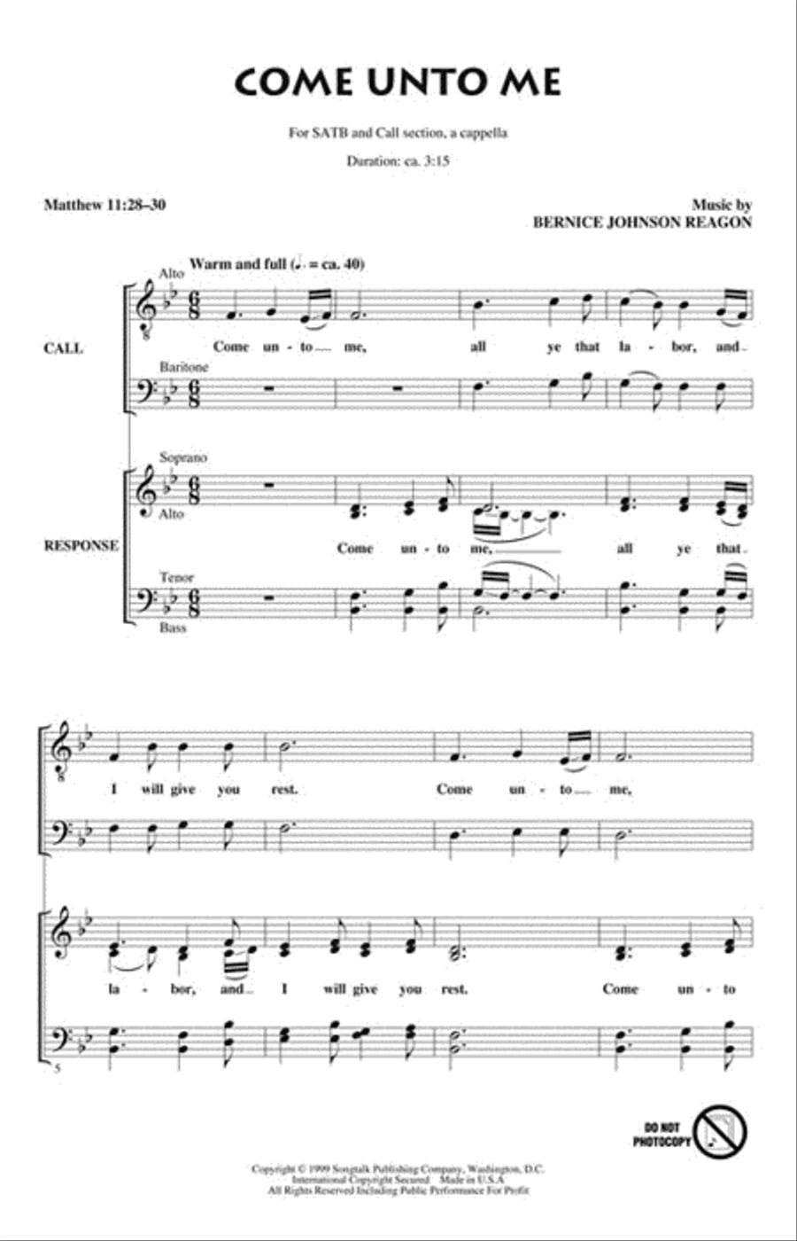 Come Unto Me 4-Part scores gallery preview page 2