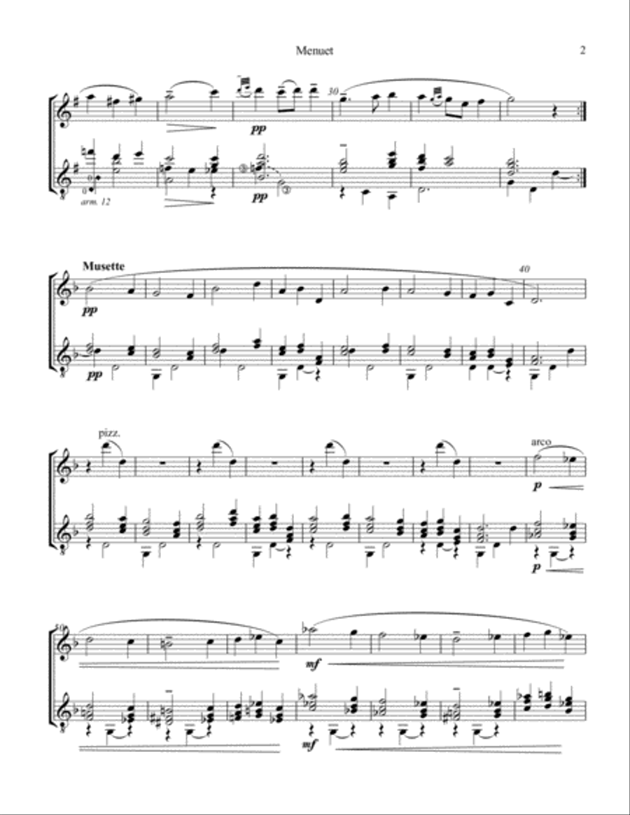 Menuet from Le tombeau de Couperin for violin or flute and guitar Flute scores gallery preview page 3