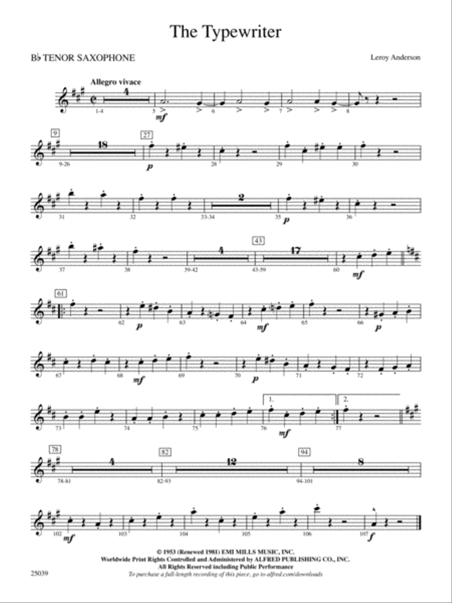 The Typewriter: B-flat Tenor Saxophone Full Orchestra scores gallery preview page 1