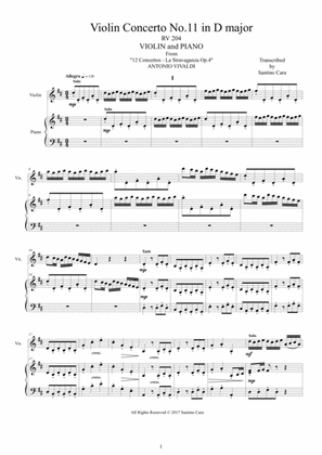 Vivaldi - Concerto No.11 in D major Op.4 RV 204 for Violin and Piano