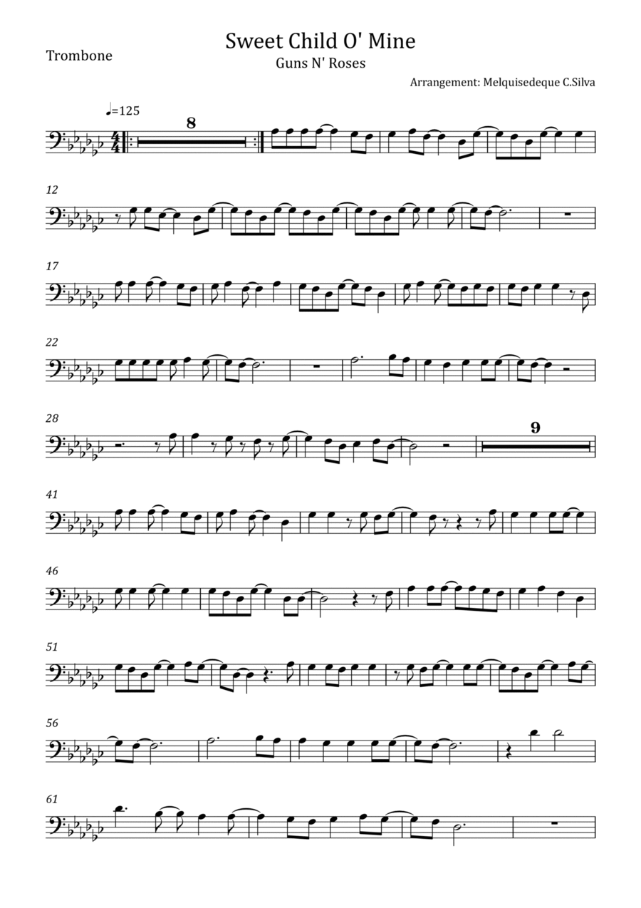 Sweet Child O' Mine Trombone Solo scores gallery preview page 1