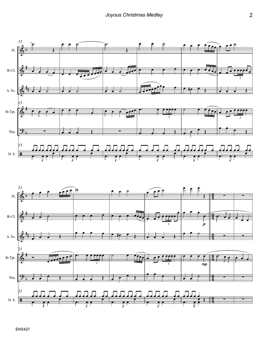 JOYOUS CHRISTMAS MEDLEY (5 carols) - MIXED ENSEMBLE Small Ensemble scores gallery preview page 2