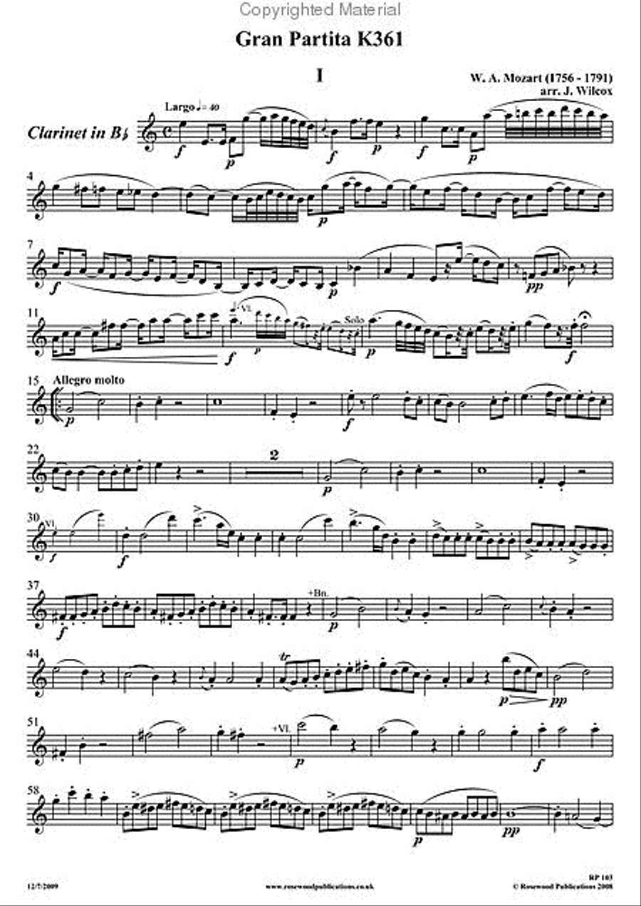 Septet - 4 Movements from the Gran Partita K.361 Clarinet scores gallery preview page 3