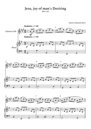 Jesu, Joy of Man's Desiring for Clarinet and Piano (Arpeggios Not Chords) - Score and Parts
