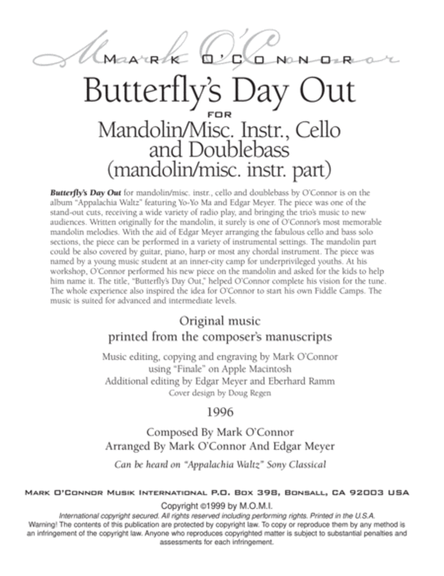 Butterfly's Day Out (mandolin part - mandolin/misc. instr., cel, bs) image number null