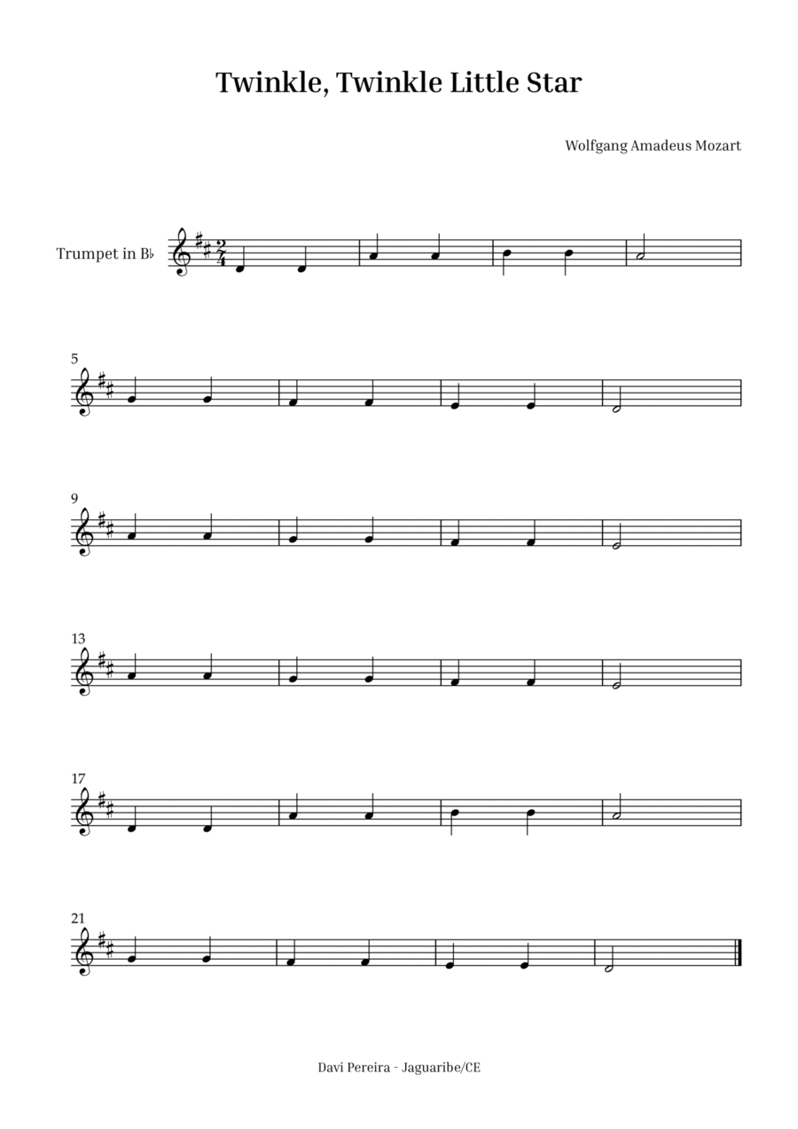Twinkle, Twinkle Little Star B-Flat Trumpet scores gallery preview page 1