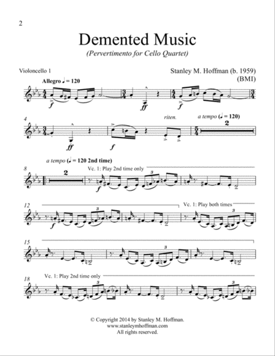 Demented Music (Pervertimento for Cello Quartet) Cello scores gallery preview page 6
