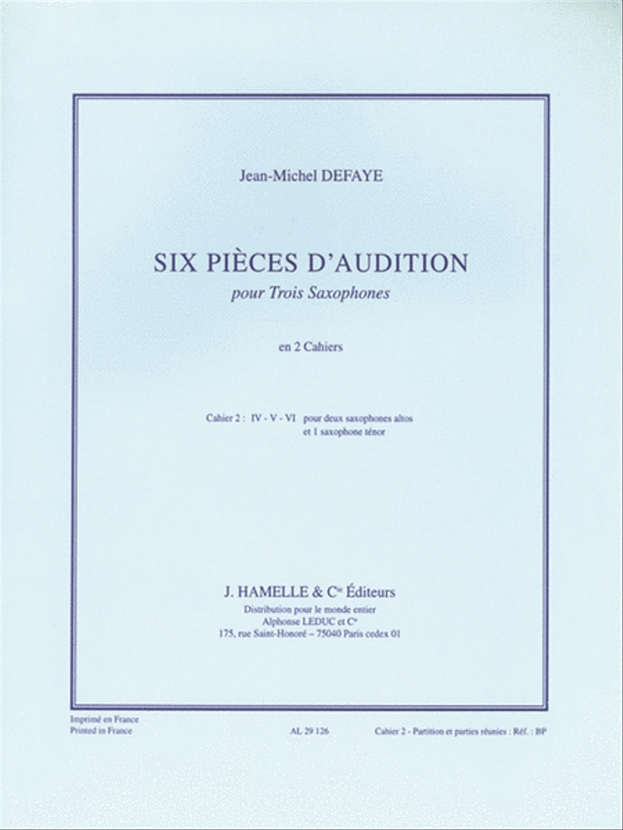 Defaye J.m. 6 Pieces D'audition Cahier 2 3 Saxophones Score/parts Saxophone Solo scores gallery preview page 1