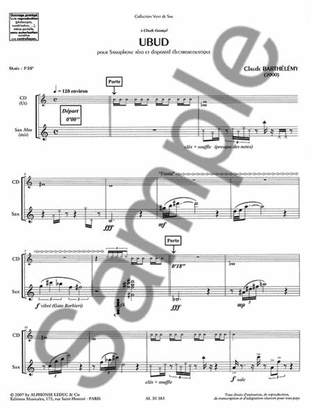 Barthelemy Claude Ubud (ed Georgel Claude) Alto Saxophone Book & Cd Al30384