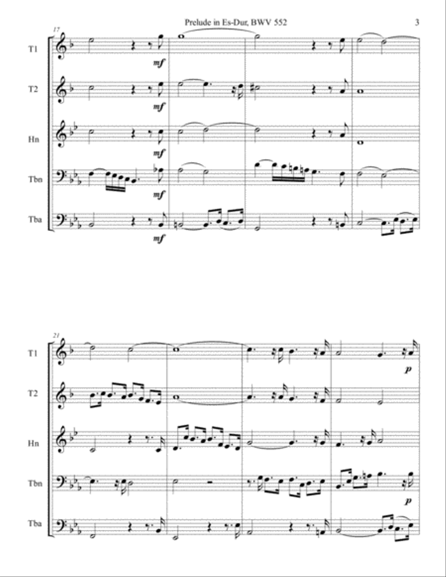 Bach's Prelude and Fugue in E-Flat, BWV 552 Brass Ensemble scores gallery preview page 3