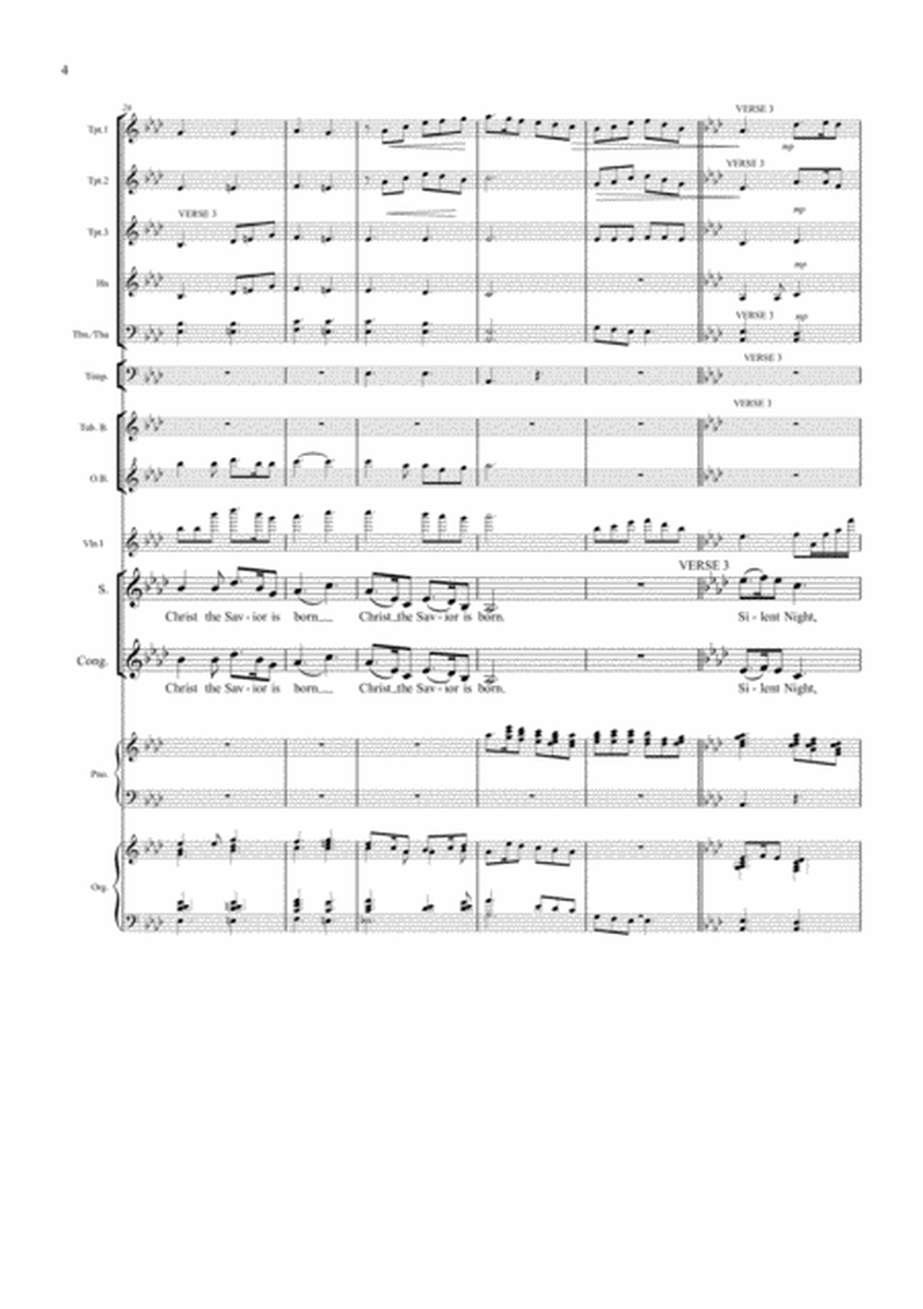 Silent Night - Brass Quintet, Handbells, Violin, Soprano, Congregation, Piano, and Organ image number null