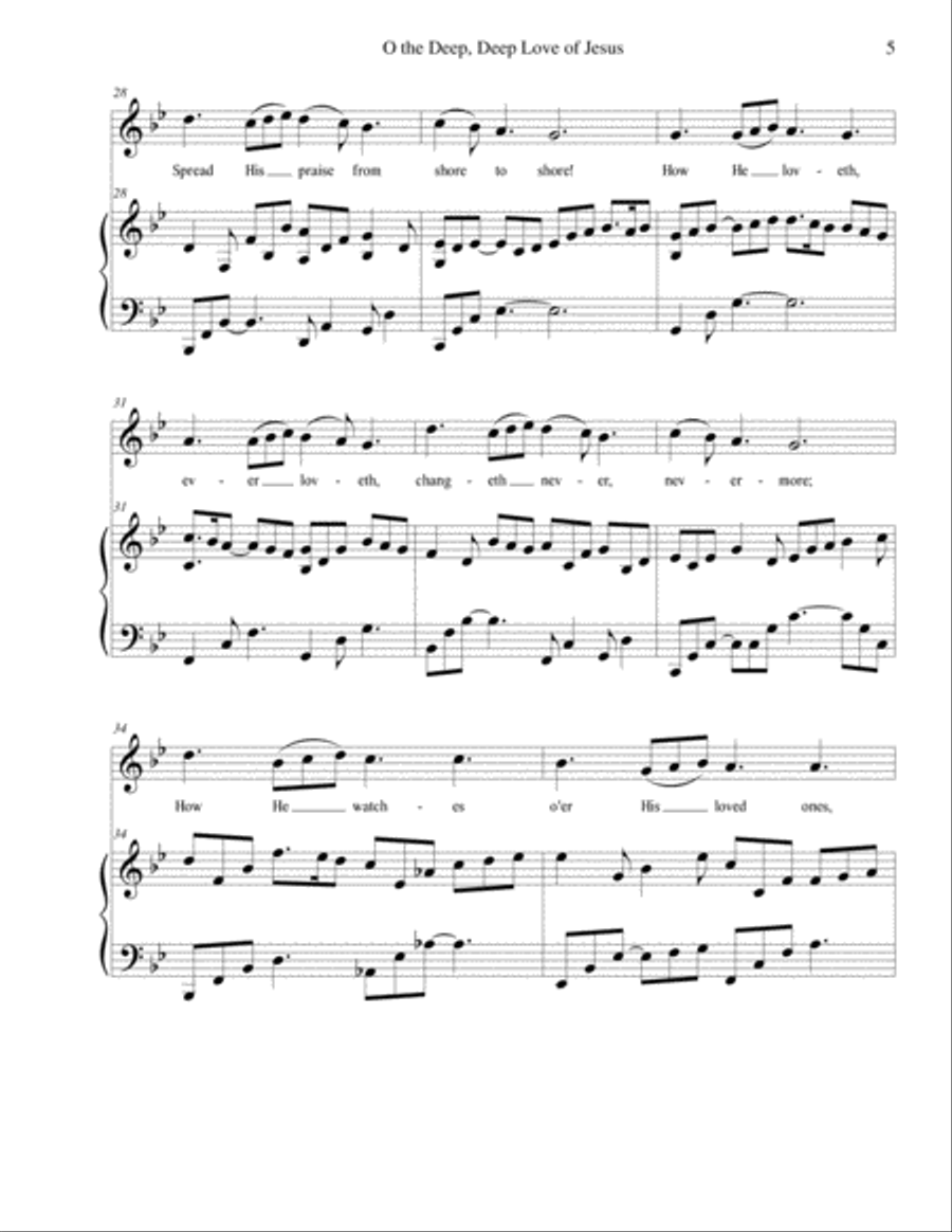 O the Deep Deep Love of Jesus (EBENEZER), Medium-High Voice, arr. Brenda Portman High Voice scores gallery preview page 5