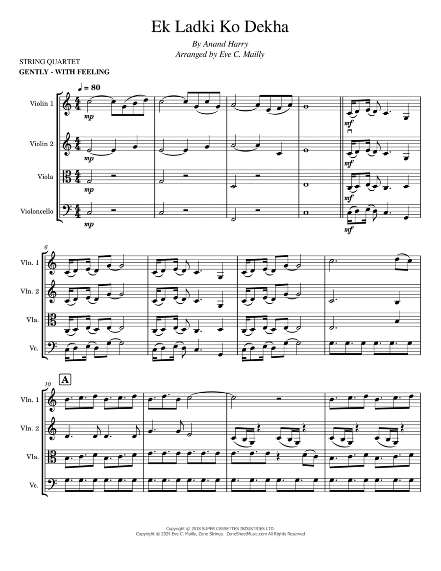 Ek Ladki Ko Dekha String Quartet scores gallery preview page 1