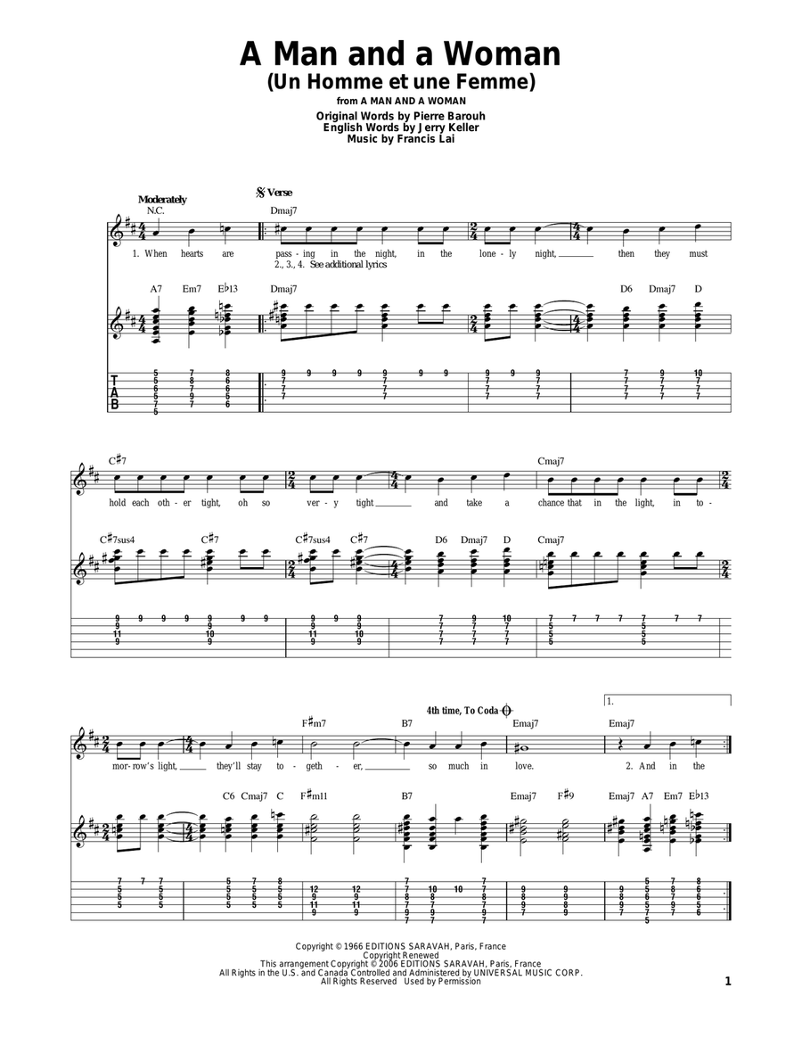 A Man And A Woman (Un Homme Et Une Femme) Electric Guitar scores gallery preview page 1