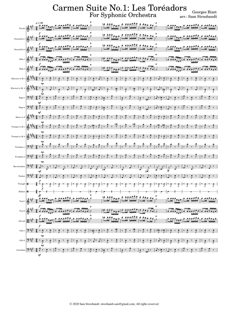 Carmen Suite No.1: Les Toréadors Full Orchestra scores gallery preview page 1