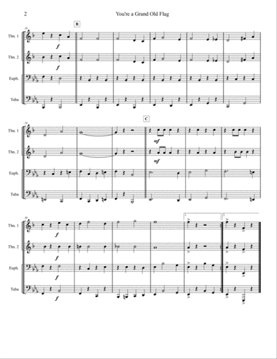 You're A Grand Old Flag - Low Brass Quartet You're A Grand Old Flag - Low Brass Quartet Brass Quartet scores gallery preview page 2