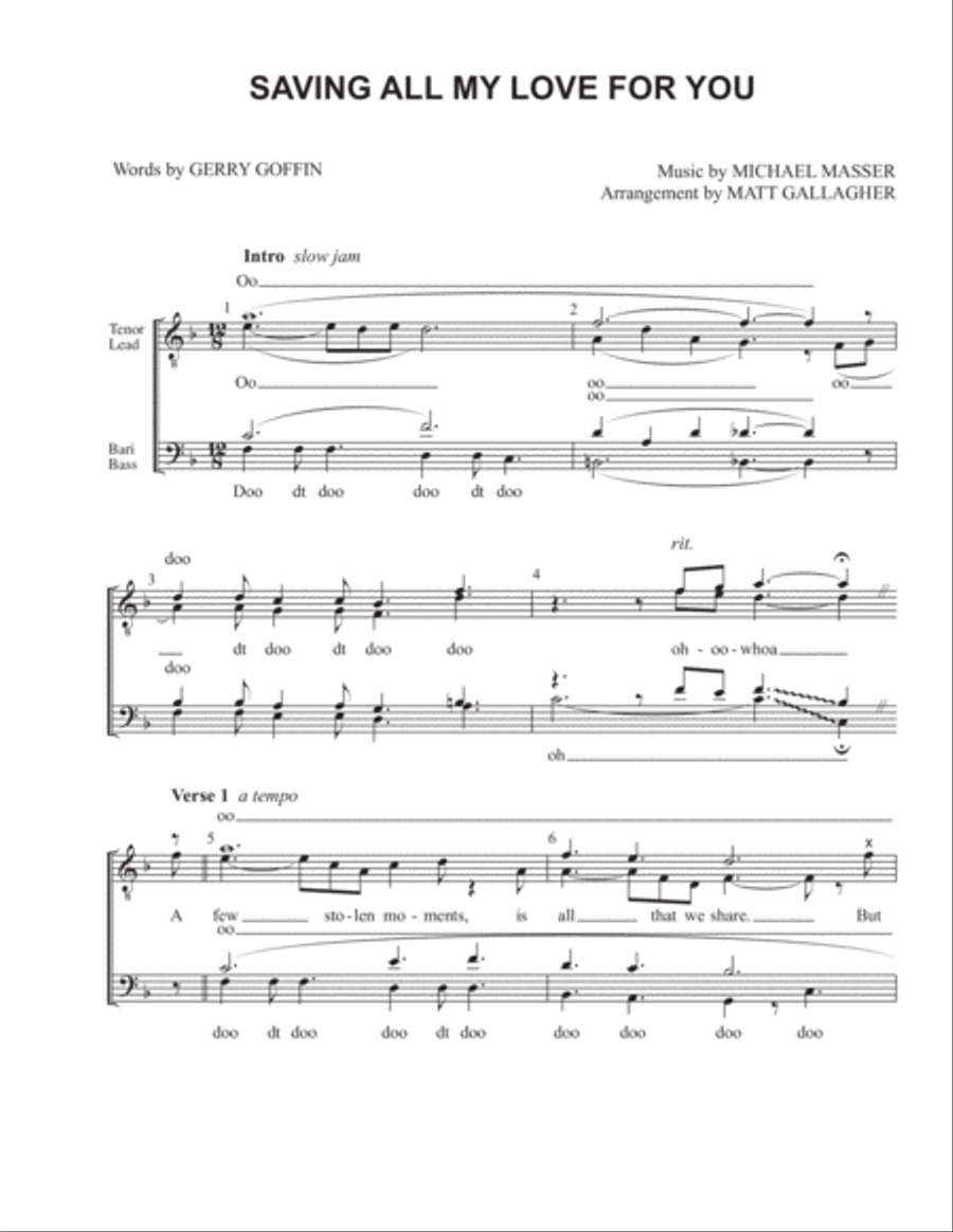 Saving All My Love For You TTBB scores gallery preview page 1