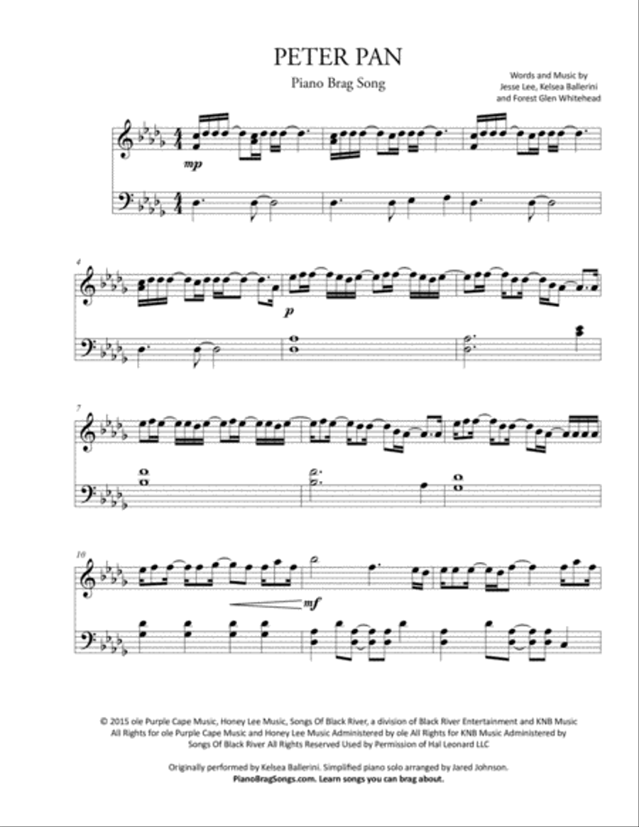 Peter Pan Easy Piano scores gallery preview page 2