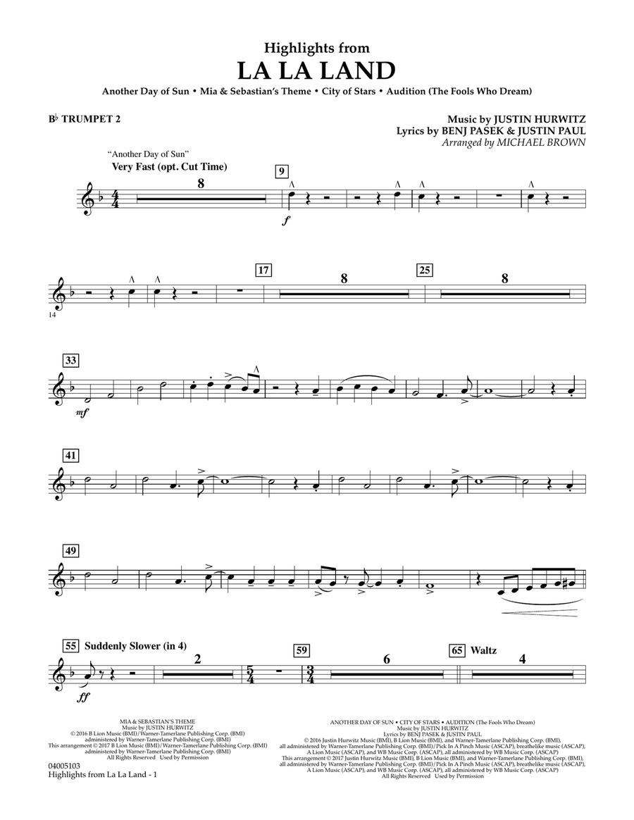 Highlights from La La Land - Bb Trumpet 2 Concert Band scores gallery preview page 1