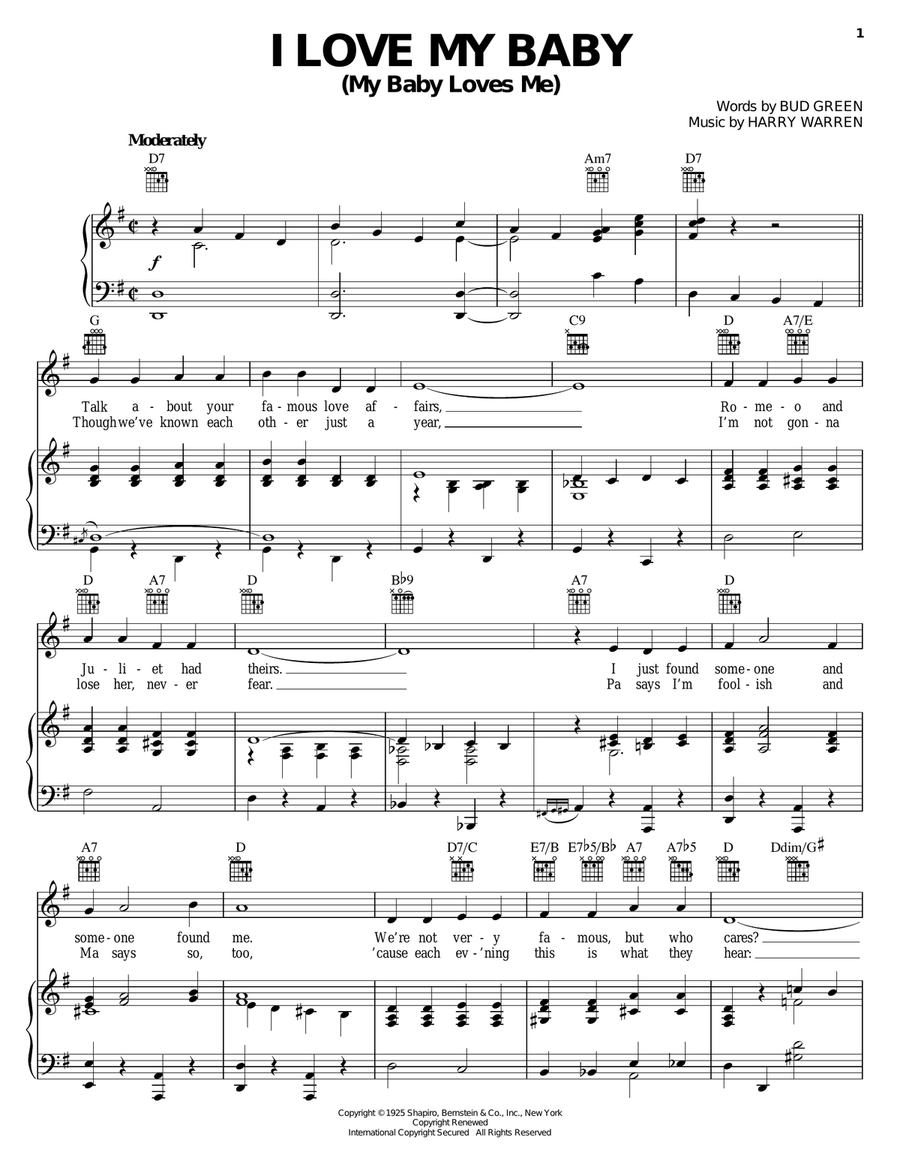 I Love My Baby (My Baby Loves Me) Piano, Vocal, Guitar scores gallery preview page 1