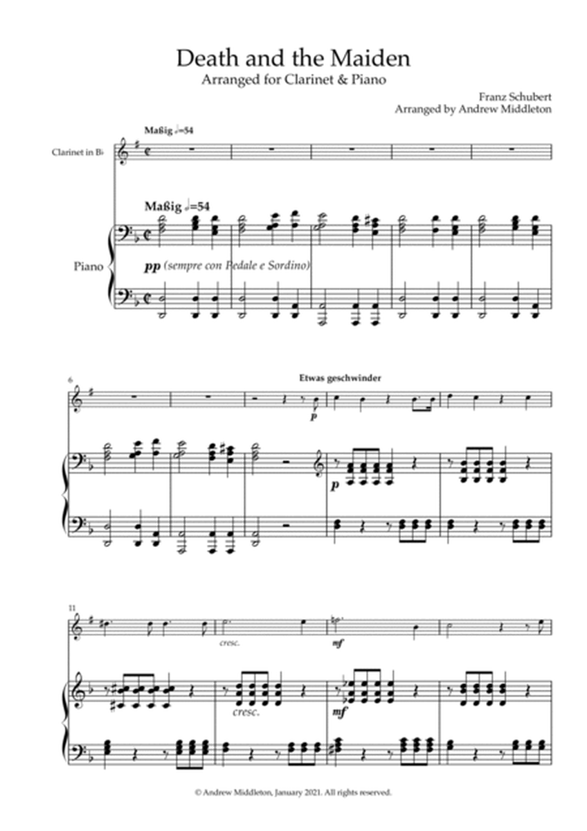 Death of a Maiden arranged for Clarinet and Piano image number null