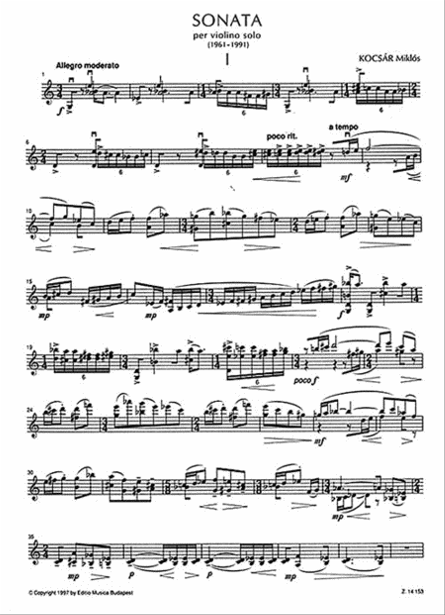 Miklos Kocsar - Sonata for Violin Violin Solo scores gallery preview page 2