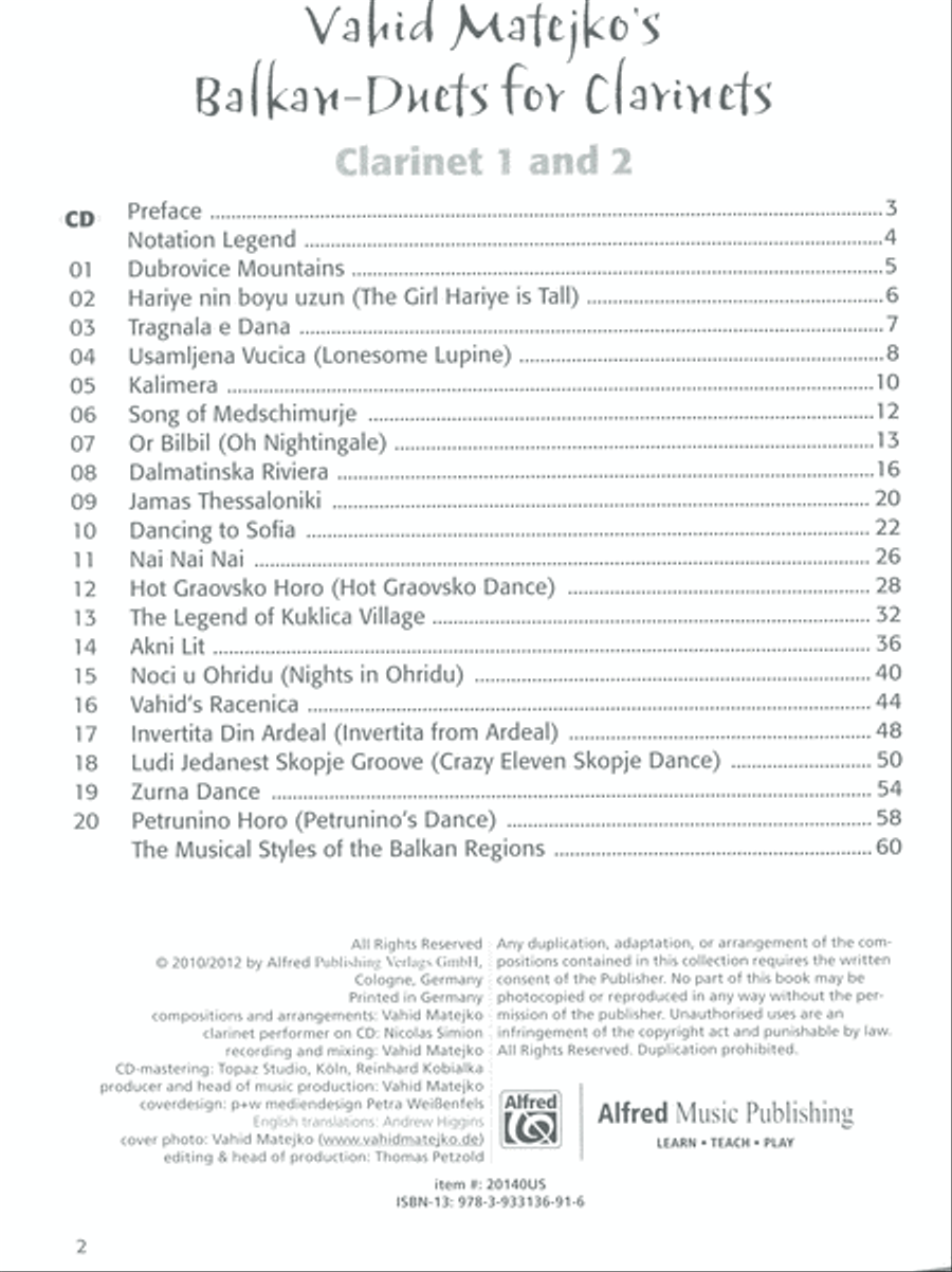 Vahid Matejko's Balkan Duets for Clarinets Clarinet Duet scores gallery preview page 2