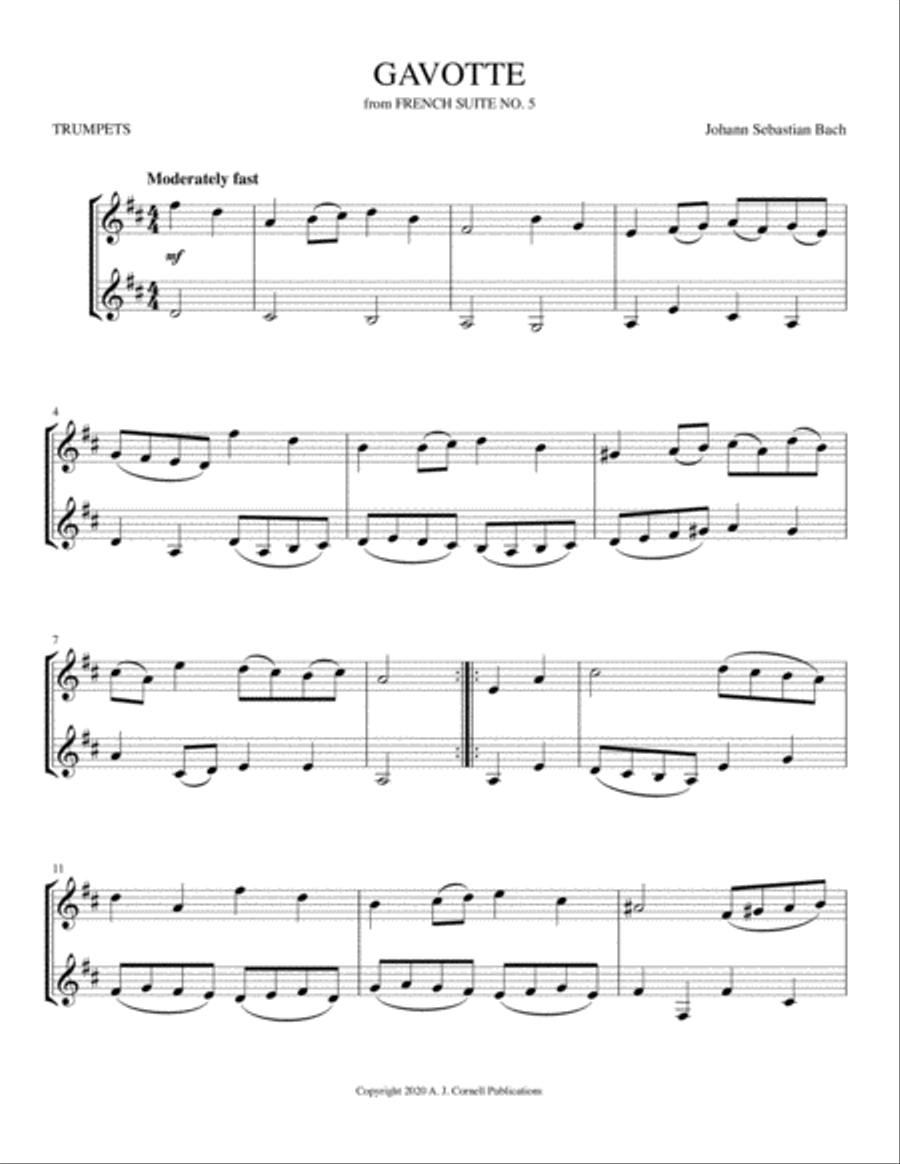 Gavotte (from French Suite No. 5) Trumpet Duet scores gallery preview page 1