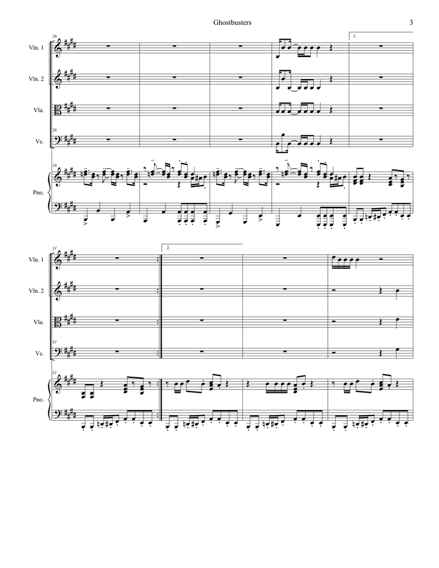 Ghostbusters Piano Quintet scores gallery preview page 3